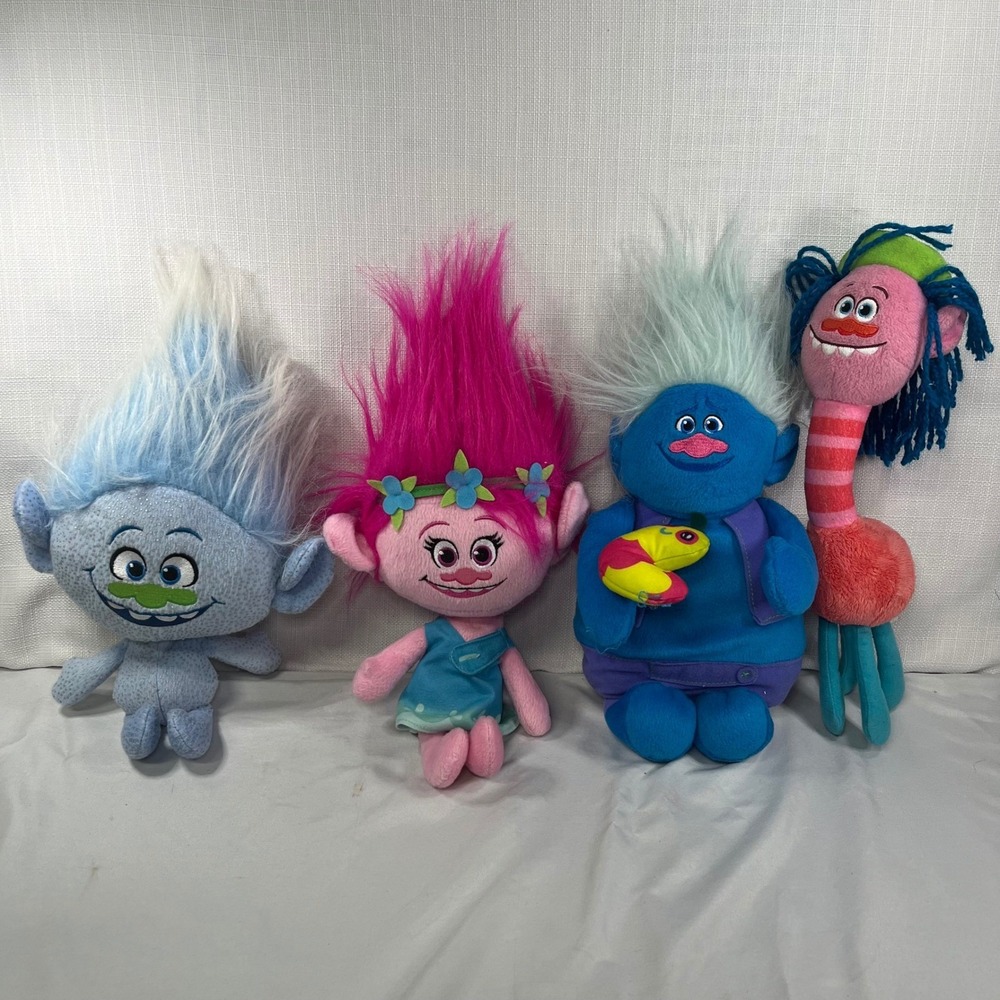 DreamWorks Singing Trolls Plush Lot of 4 Poppy Biggie Guy Diamond Cooper Hasbro
